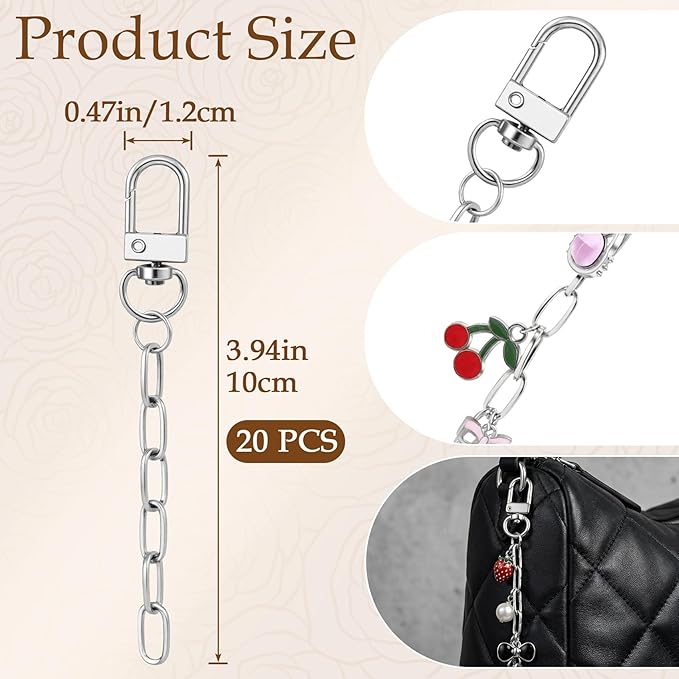 Hzopcw 20pcs Silver Keychain Making Kit, Key Ring Swivel Snap Hook Chains, Alloy Extender Keychain Bag Charm Kits for DIY Crafts Jewelry Making Handbag Purses- A Style