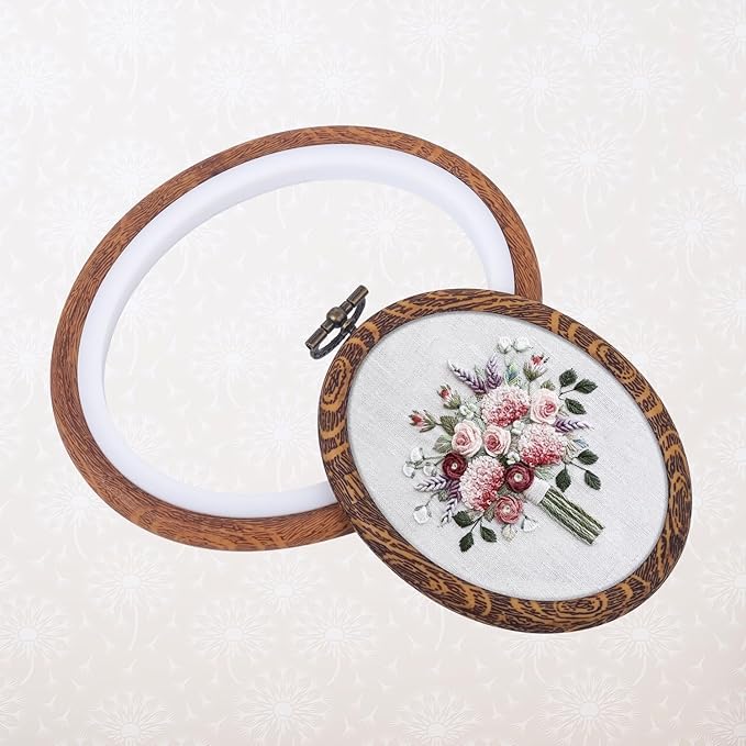 4 pcs embroidery hoops set-decorative cross stitch hoop ring imitated wood display frame-oval hand embroidery kits for art craft sewing (4 different size)