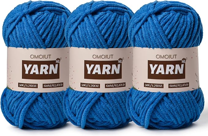 3 Packs Plush Chenille Chunky Crochet Yarn - Baby Yarn for Crocheting Soft - Velvet Yarns Knitting for Blankets Crafts - Fluffy Amigurumi Yarns 150g / 196.8yds (3 Blue)