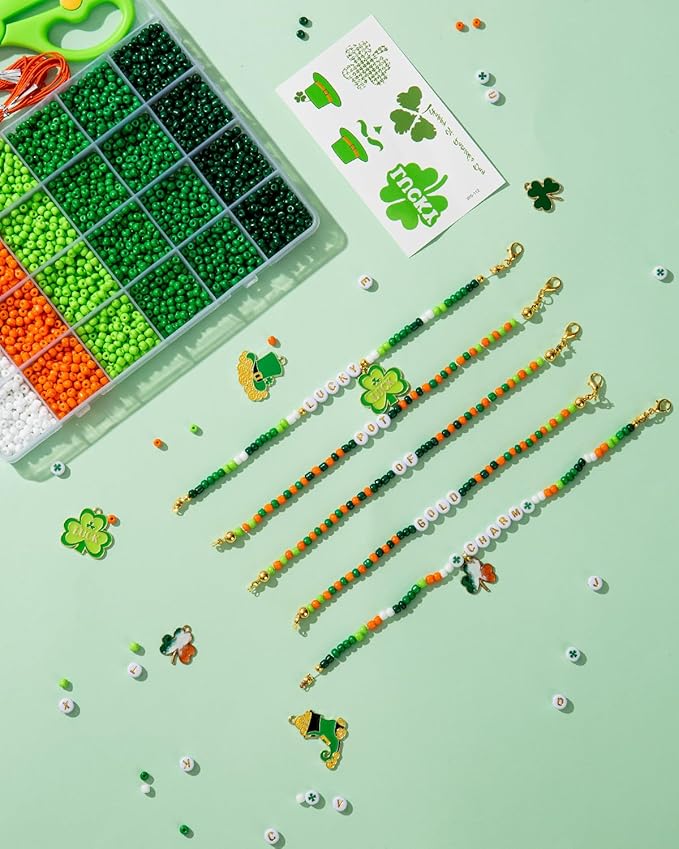 Goldwise St. Patrick's Day Bracelet Making Kits, Green Craft Jewelry Craft Kit, St. Patrick's Day Beads, Charms, Letter Beads, DIY Party Parade