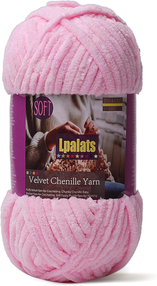 Baby Blanket Yarn for Crocheting Soft - 1 Pack of 100g/3.5oz Chunky Chenille Yarn for Knitting Blankets Amigurumi - Super Bulky Yarns - 87 Yards Thick Plush Yarns (1, Dark Pink)
