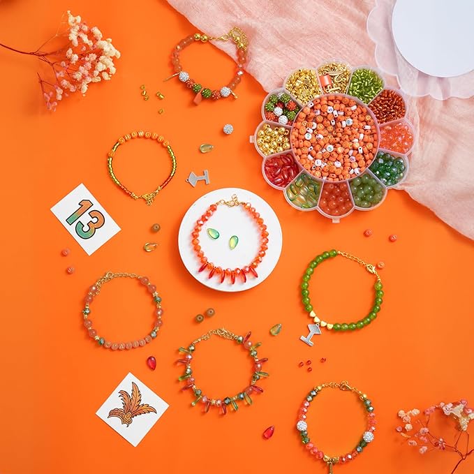Goldwise Friendship Bracelet Making Kit for Fans, Orange Beads for Jewelry Making,Letter Beads (A-Z),Varieties of Charms, DIY Crafts for Gifts Birthday