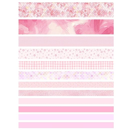 Doraking 12Rolls Decorative Washi Masking Tapes Set for Scrapbooking Gift Wrapping Decoration Arts & Crafts, Washi Tapes Set (Pink)