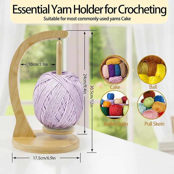 Yarn Holder for Crocheting and Knitting, Wooden Yarn Spinner with Magnetic Rotating Mechanism,Gift for Crocheter and Knitter（Natural）