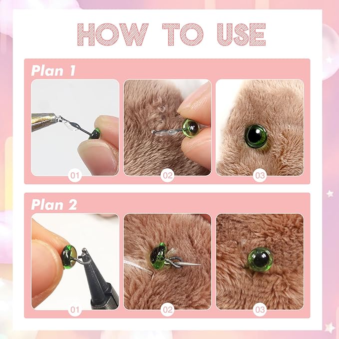 TOAOB 100pcs Green Glass Eyes Kits 3mm to 12mm Assorted Sizes for Crafts Needle Felting Decoys Sewing