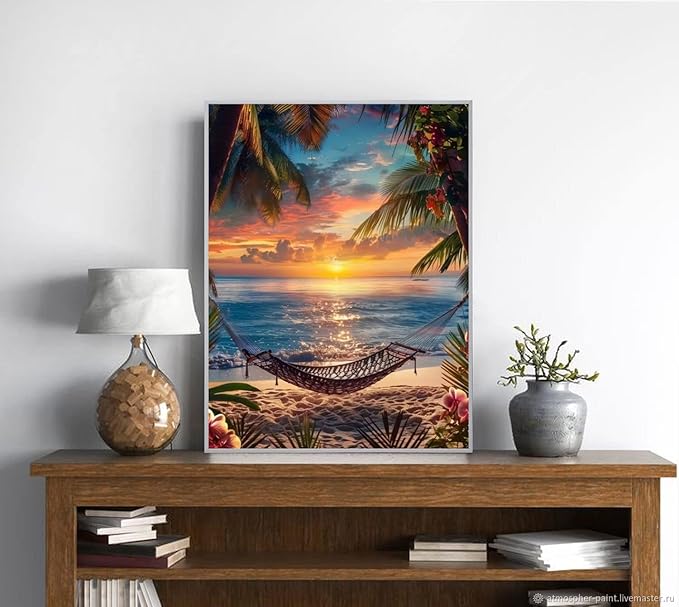 KTHOFCY 5D DIY Diamond Painting Kits for Adults,Tropical Beach Sunset View Full Drill Embroidery Cross Stitch Crystal Rhinestone Paintings Pictures Arts Wall Decor Painting Dots Kits 11.8X15.7 inch