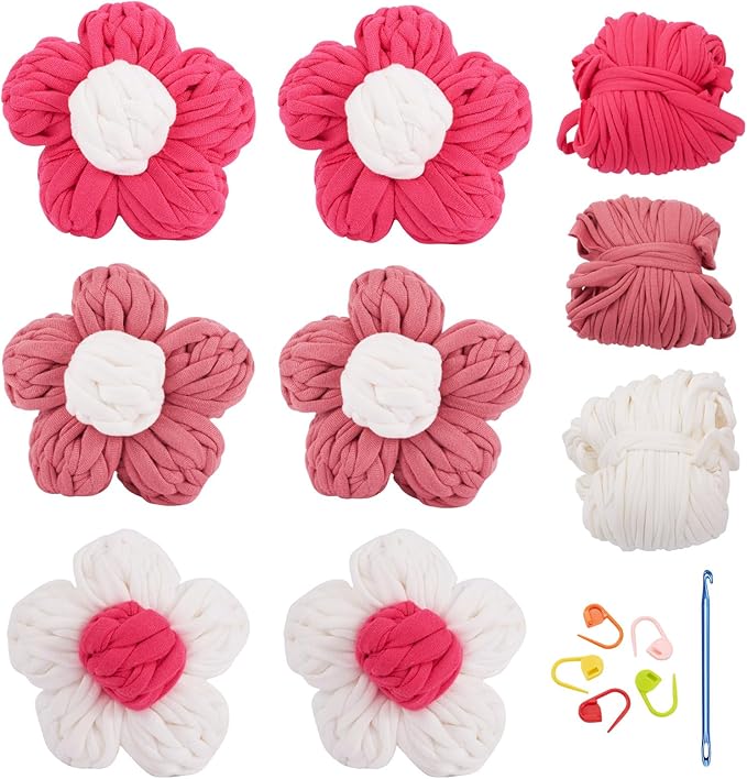 Magibeads Elastic Fabric Crochet Cloth Yarn Kit for Handmade Knitting Bag Spaghetti Knitting Yarn for DIY Blanket Cushion Crocheting Amigurumi Crochet for Home Decor