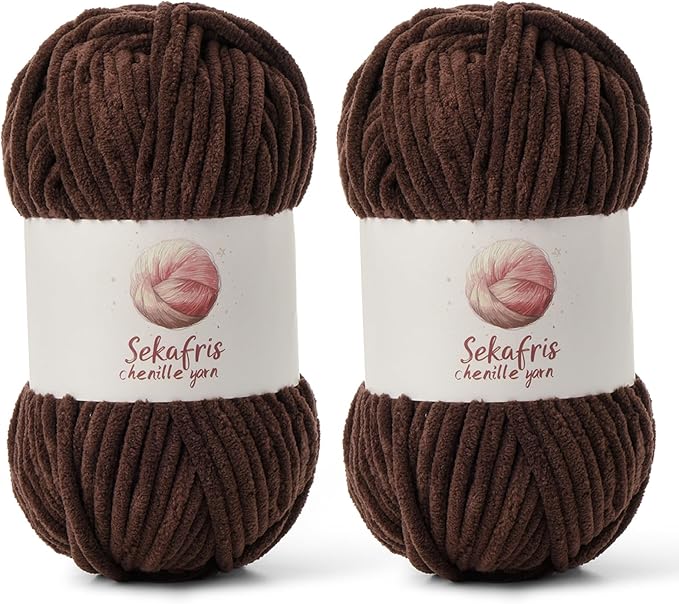 2 Pack Chunky Chenille Yarn for Crocheting, Baby Yarn for Crocheting Soft Blanket, 174.9 yds /7 oz Crochet Yarn, Bulky 5 Amigurumi Yarns, Fluffy Velvet Yarns for Knitting Crafts (2 Coffee)