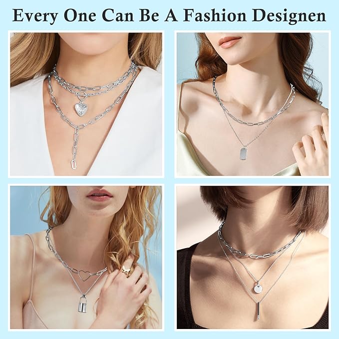 ROADPLUM 14Roll Silver Jewelry Making Kit - 102Ft Necklace Chains (Copper & Stainless Steel) with 2 Jewelry Pliers, 260+ Lobster Clasps, Jump Rings & Connectors