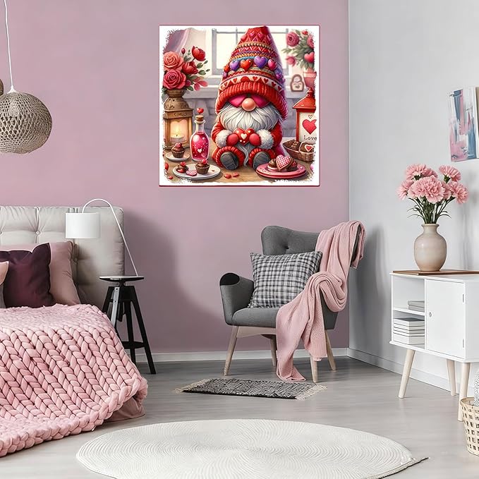 WUSARPLY Valentine's Day Diamond Painting Kits for Adults, Gnome Diamond Art Kits Full Drill Diamond Dots Paint with Diamonds Gem Arts and Crafts for Beginner Home Wall Decor