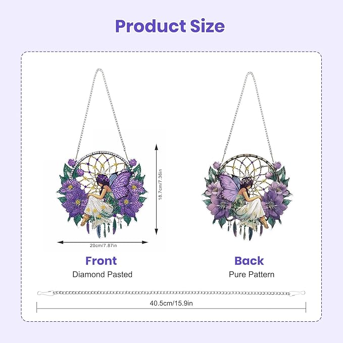 EOBROMD Diamond Hanging Art Kits for Adults Dreamcatcher, Diamond Art Painting Fairy Window Pendant Kits Suncatchers, DIY Special Shaped Rhinestone Adults, Home Wall Decor