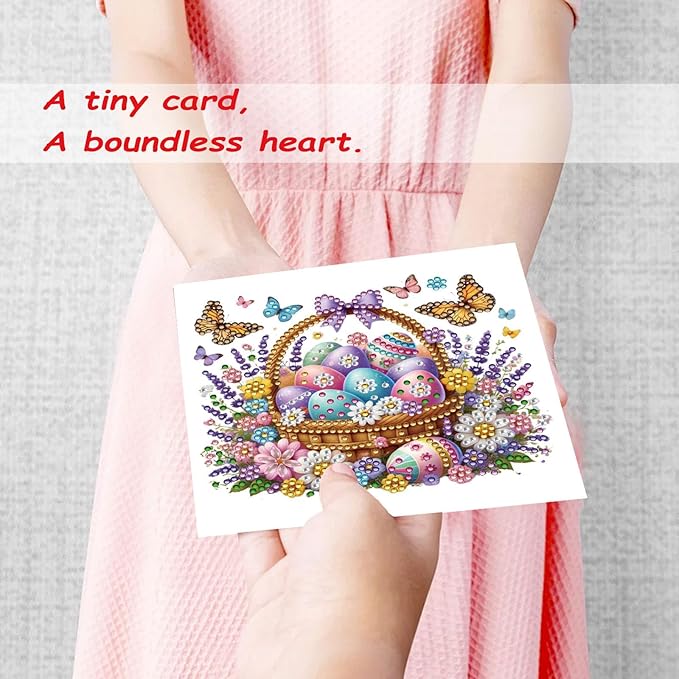 12 Pack 5D DIY Diamond Painting Greeting Cards Kit, Diamond Art Easter Cards with Envelope, Easter Crafts for Adults (Easter Eggs)