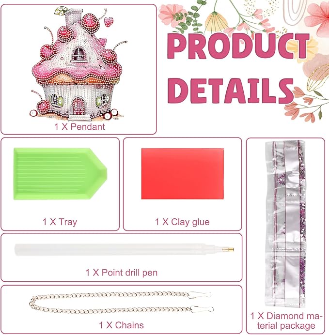 DOMROM Cake Diamond Art Hanging Kits for Adults, Special Shaped Crystal Diamond Painting Cake Pendant, DIY Diamond Art Suncatchers for Home Garden Wall Decor Gift