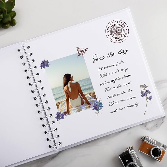 Scrapbook 10 x 10 Inch DIY Square Photo Window + 3 Corner Stickers, Photo Album Hardcover Kraft Paper White 40 Sheets/ 80 Pages