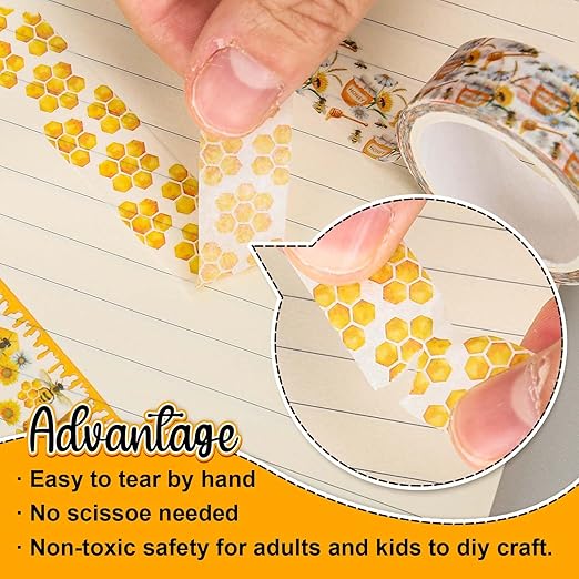 Whaline 12 Rolls Bee Washi Tape Bumble Bee Honeycomb Sunflower Washi Tapes Watercolor Yellow Decorative Masking Tape for Spring Summer Scrapbook Journal DIY Art Craft Gift Wrapping
