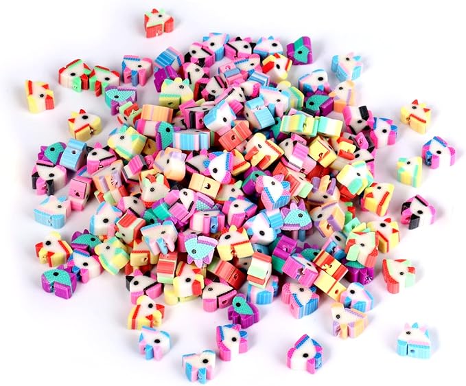 200PCS Colorful Unicorn Polymer Clay Beads 10mm Mixed Handmade Polymer Clay Spacer Beads Kit Bulk for Jewelry Making DIY Bracelet Necklace