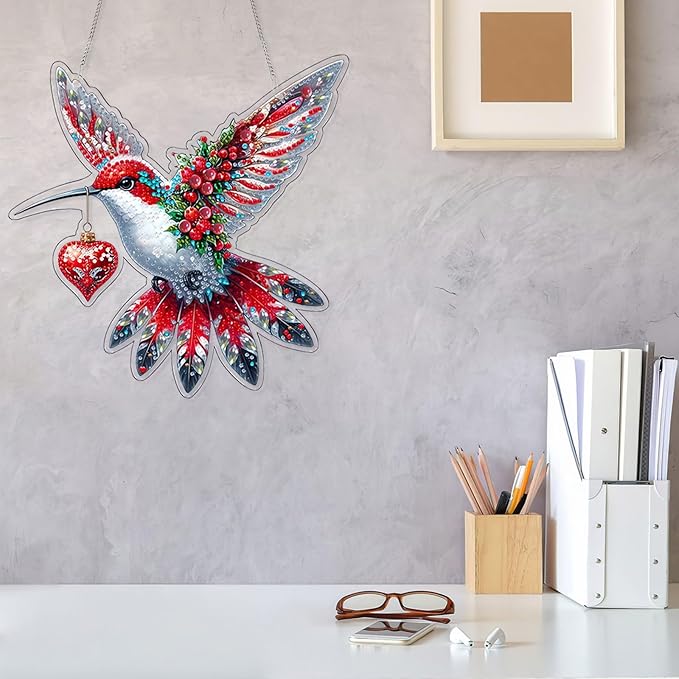 VODAPYC Bird Diamond Art Hanging Kit for Adults, DIY Double Sided Special Shaped Diamonds Art Window Pendant Ornament for Home Wall Decor(Hummingbird)
