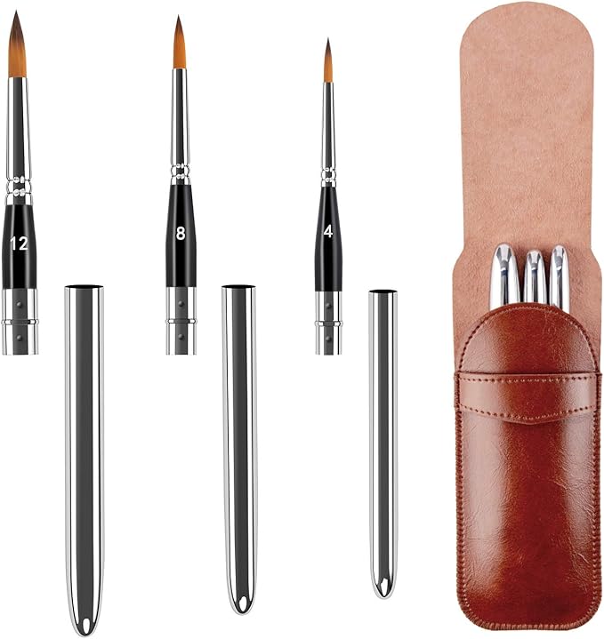 Travel Watercolor Brushes, Golden Maple 3pcs Watercolor Travel Brushes with Leather Pouch - Pointed Round for Watercolor Acrylics Gouache Ink Painting