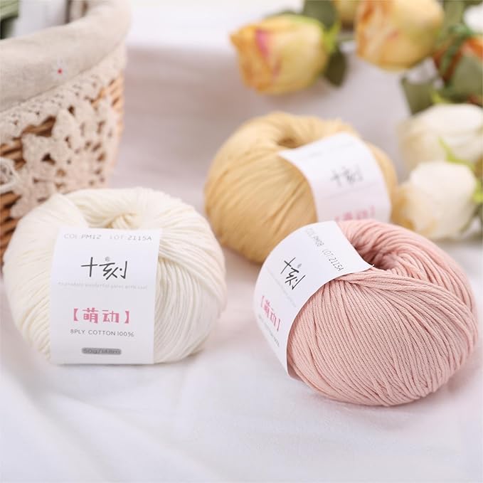 Fine Weight Knitted and Crocheted Cotton Yarn, 100% Long Staple Cotton Yarn, Baby Sports, 2 Packages of 100g/3.52oz (Per Skein 50g/162yards)-Jade White