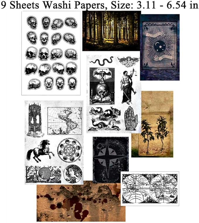 Dark Academia Junk Journal Supplies, Vintage Skull Decoupage Paper for Scrapbook Kit, 45pcs Astrology Ephemera for Junk Journals, Mushroom Plant Materials for Room Decor Wall Collage Kit