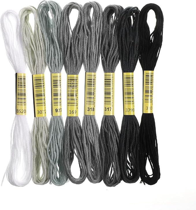 cobee 8 Skeins Embroidery Thread, 7.8 Yards Gradient Cross Stitch Yarn Threads, Gray Thread for Jewelry Making Sewing Bracelets Knitting Stitching Craft DIY