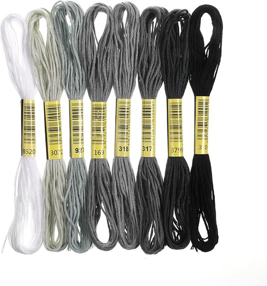 cobee 8 Skeins Embroidery Thread, 7.8 Yards Gradient Cross Stitch Yarn Threads, Gray Thread for Jewelry Making Sewing Bracelets Knitting Stitching Craft DIY