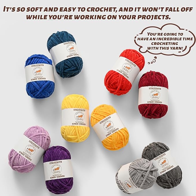 12 Pack Fluffy Velvet Yarn for Crocheting, Chunky Chenille Baby Yarn for Crocheting Soft Blanket, 787 yds Amigurumi Yarns for Knitting, Bulky Multicolored Crochet Yarns Set F