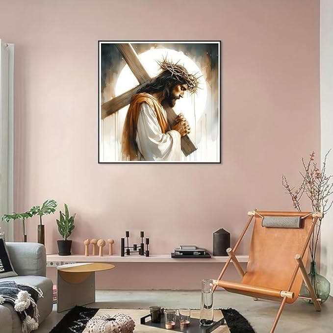Jesus Stamped Cross Stitch Kits for Beginners Adults, Dimensions Needlepoint Art Crafts,Counted Cross Stitch Kits Embroidery Kits for Beginners Adults for Home Decor 13.8X13.8inch