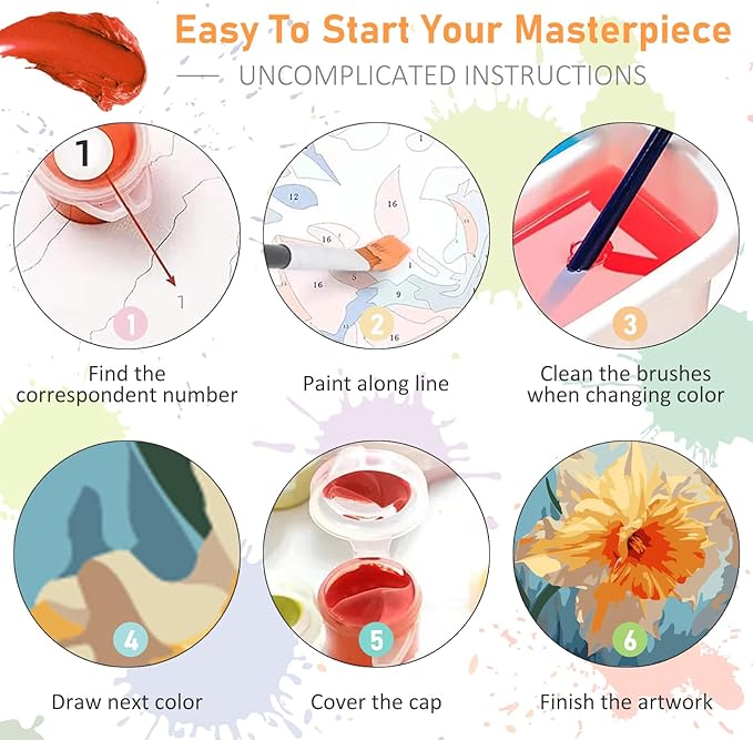 Framed Paint by Numbers Kit for Adults Beginners & Kids Ages 8-12, Flowers Acrylic Easy Paint by Number with Frame, Watercolor Paint by Number Kits on Canvas Framed (10 * 10 Inch, without Easel)