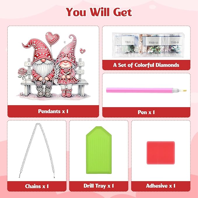 GHHKUD Gnomes Couple Diamond Art Hanging Kit for Adults, DIY Double Sided Diamond Painting Hanging Love Kits Adults, Special Shaped Acrylic Ornaments Pendants for Window Home Garden Wall