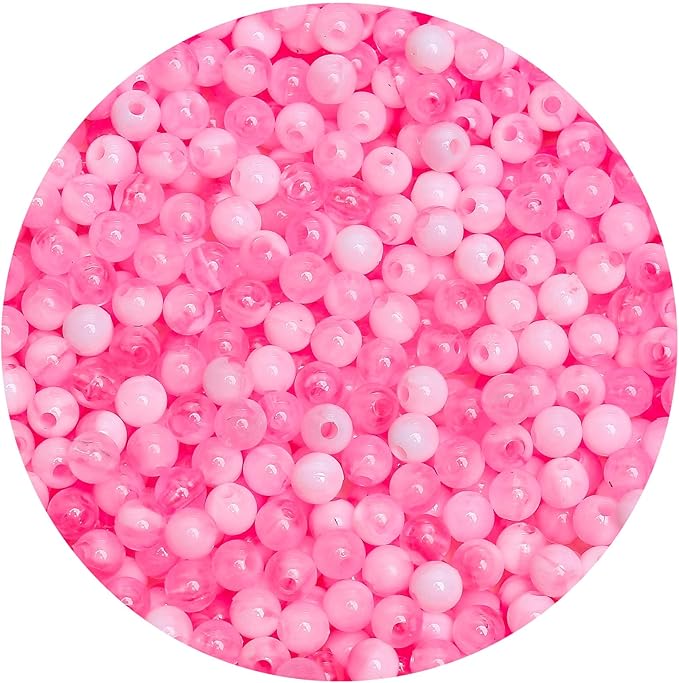 bonny boxx 1000pcs 6mm pink jade round beads, smooth acrylic balls, plastic resin gumball bubblegum chunky beads for necklace & bracelet making, crafting supplies