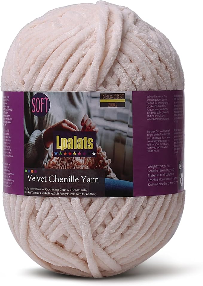 Baby Blanket Yarn for Crocheting - 1 Pack of 200g/7oz Chunky Chenille Yarn for Knitting Blankets Amigurumi - #6 Super Bulky - 174 Yards Soft Thick Plush Yarns (1, Khaki)