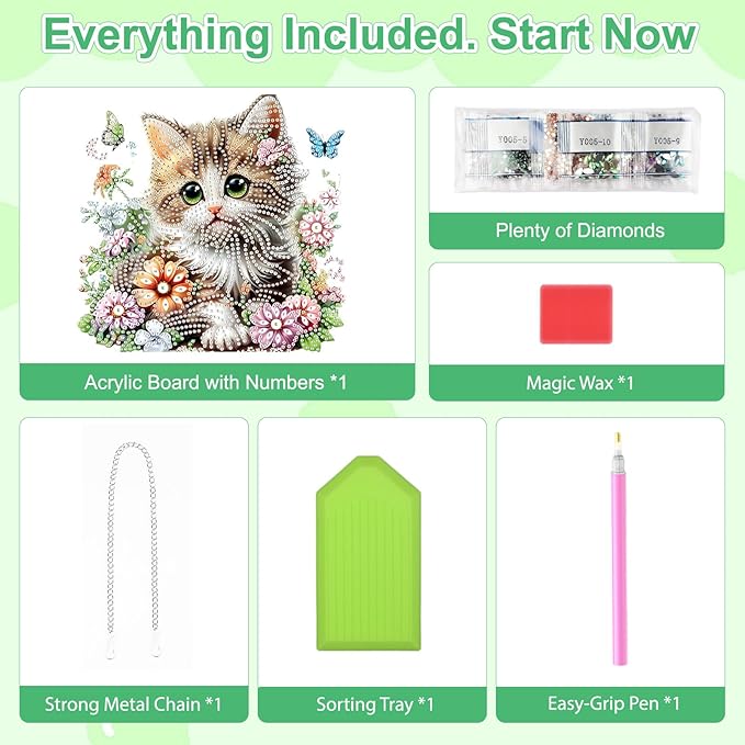 TOSTOG Beautiful Tabby Cat Diamond Art Pendant Kits for Adult, Diamond Painting Hanging Kit for Beginners, 5D DIY Crafts Gem Art, Waterproof Full Accessories for Home Decor Idea 20 * 20 cm/8 * 8 in