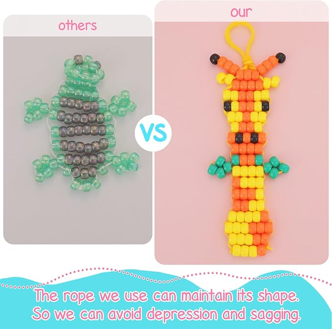 Happy makers Beads for Crafts, 12 Designs Pony Beads Keychain Making Kit with Letter Beads, Bead Pets Art Crafts,Includes Instructions, Cording, Keychains & Bags,Stickers DIY Craft Kits for Beginners