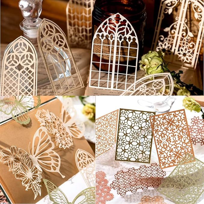 Vintage Scrapbook Cutouts Paper Lace for Scrapooking Supplies Kit,40 Pcs Decorative Scrapbook Paper Flowers, Butterfly,Window Frame Cutout for Junk Journals,DIY Art Craft Album