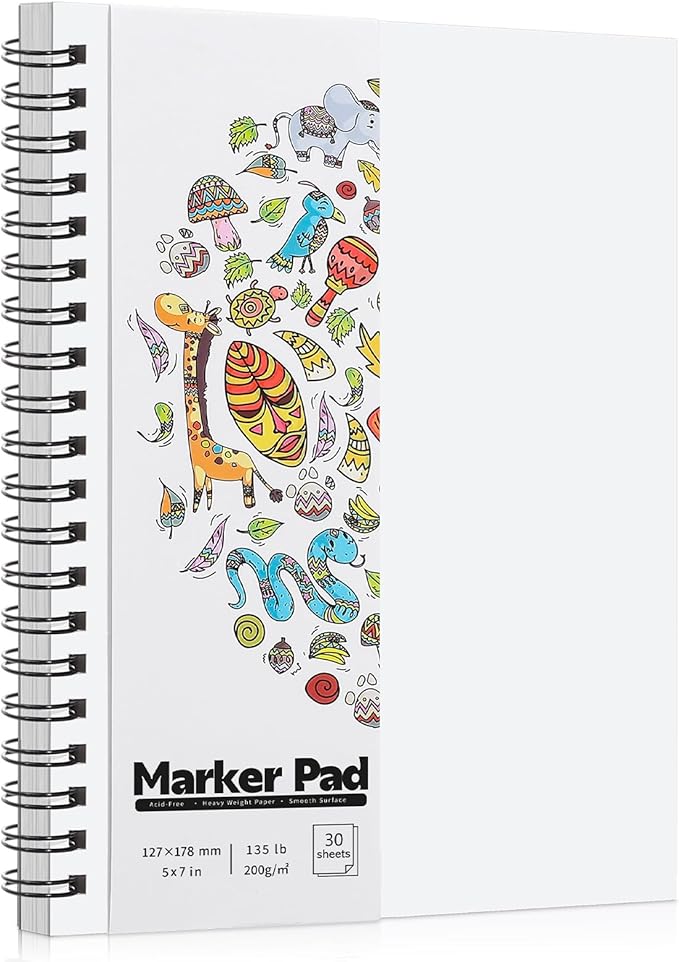 135lb/200gsm Marker Paper Pad, 5×7in Double Sided Bleedproof Marker Sketchbook, 30 Sheets Art Paper Sketch Pad, Smooth Painting Coloring Alcohol Marker Paper for DIY, Drawing, Ideal Gift