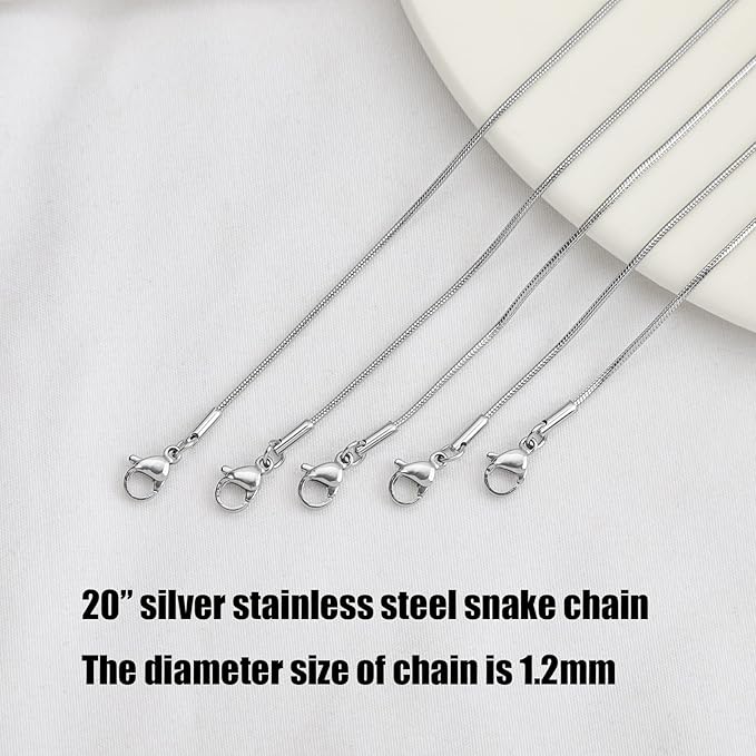 Lezam 12 Pcs 20" 1.2mm Necklace Chains Bulk Stainless Steel Snake Chain Necklace for DIY Jewelry Making Accessories