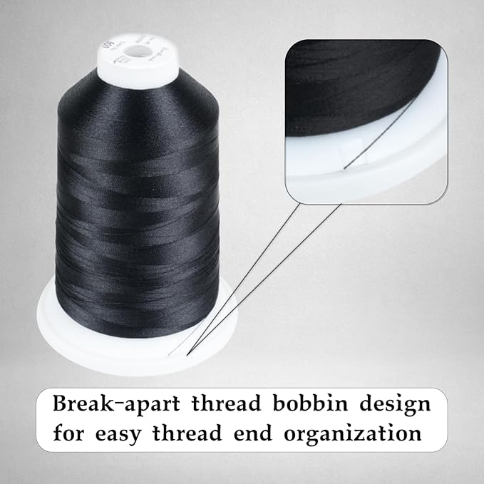 Simthread Trilobal Polyester Thread – 5000M (5500yds) No.40 – Super Sheen, Tangle-Free – Built-in Thread Lock Spool – Compatible with Brother, Singer, Janome & More, Black-900