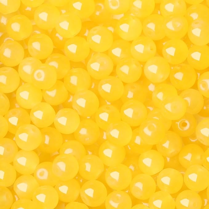 500Pcs Yellow Glass Beads for Bracelets, 8mm Round Glass Crystal Beads for Bracelet DIY Crafts Making Kits Earring Necklaces (Yellow)