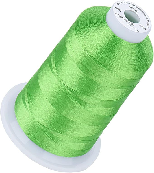Simthread 5500Yds Embroidery Thread, 5000M High-Yardage 40WT 100% Polyester Thread – 170+ Vivid Colors, High-Speed Rated – Compatible with Brother, Singer, Janome & More - Apple Green S036