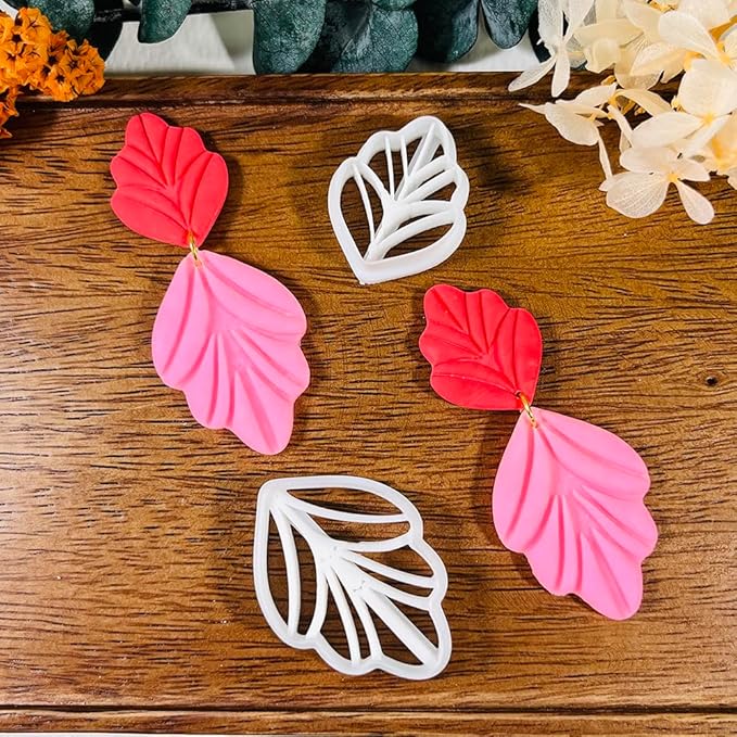 Xaekicr Polymer Clay Cutters Leaf & Feather Shapes – 2 Sizes Clay Earring Cutters for Polymer Clay Jewelry, Molds and Tools for DIY Dangle Earrings