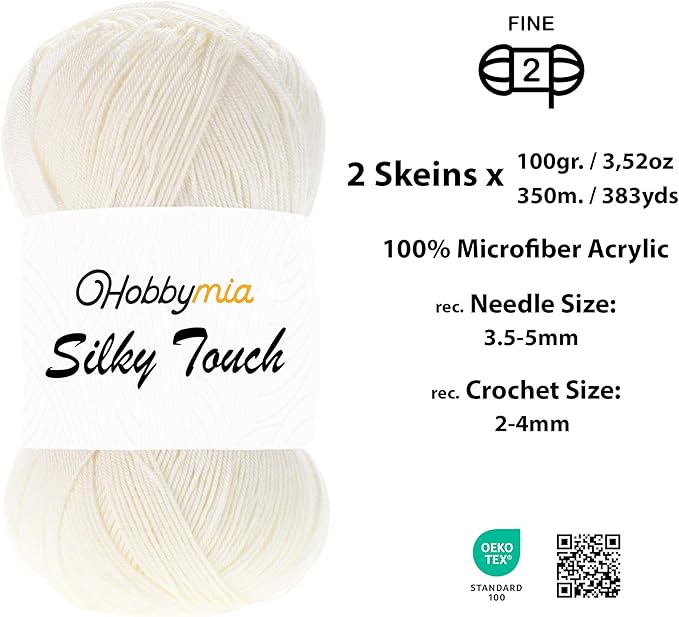 Silky Touch Acrylic Yarn - Soft Sport Weight Yarn for Crochet & Knitting - 100g / 383yds - 100% Microfiber Acrylic - Lightweight Fine Smooth Yarn(Brown - Light Cream, 2 Skeins)
