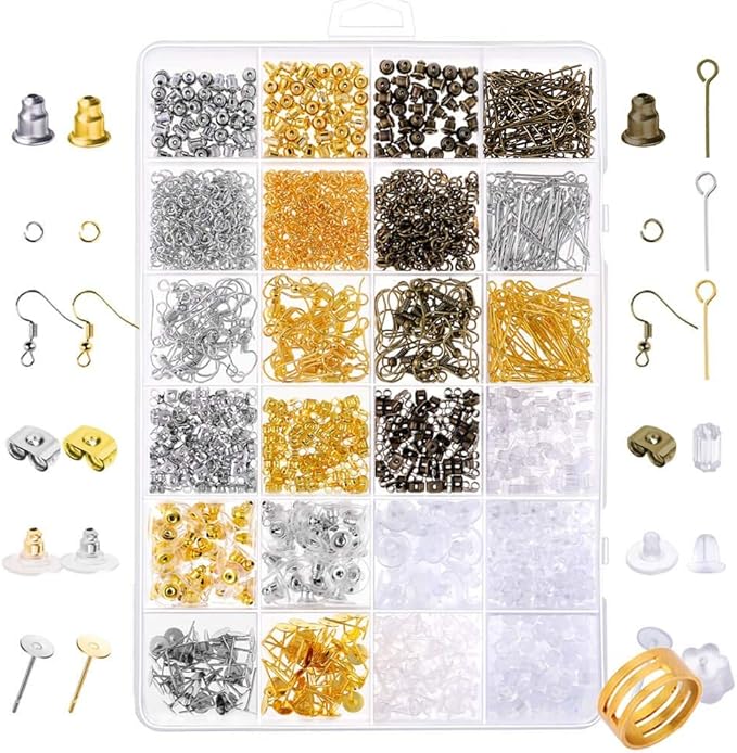 Paxcoo 2400Pcs Earring Making Supplies Kit with 24 Style Earring Hooks, Earring Backs, Earrings Posts and Earring Making Findings for Adult