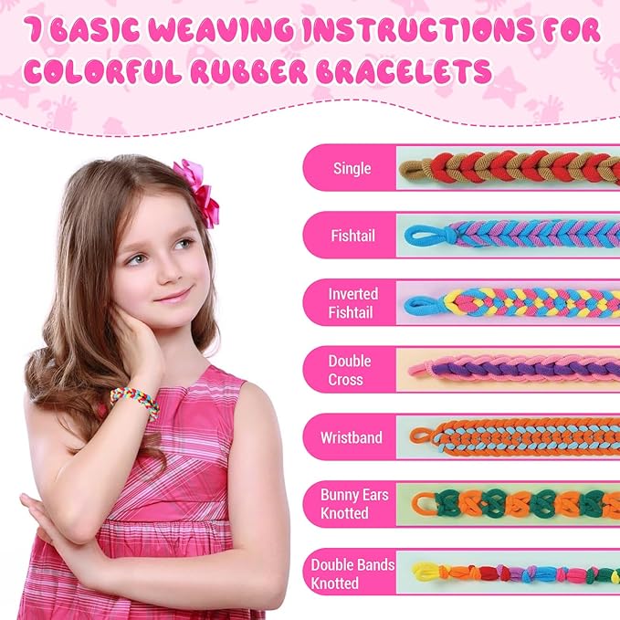 SKEFOLI Kids Bracelet Making Kit, DIY Rubber Band Jewelry Making Set, Arts and Crafts Supplies for Girls Ages 6-12, Craft Tools with Accessories & Portable Carry Bag