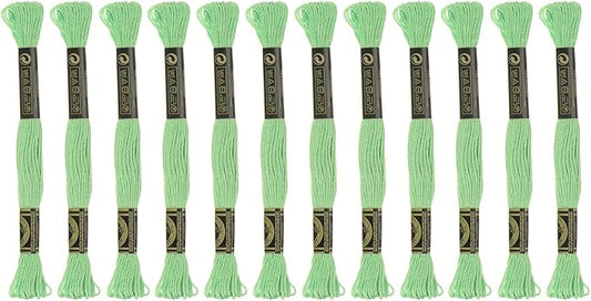 HARFINGTON 12 Skeins Embroidery Floss 8.75yds(8m) Egyptian Long-Staple Cotton Cross Stitch Thread for Sewing DIY Bracelet Yarn String and Crafts, Pastel Green(6013)