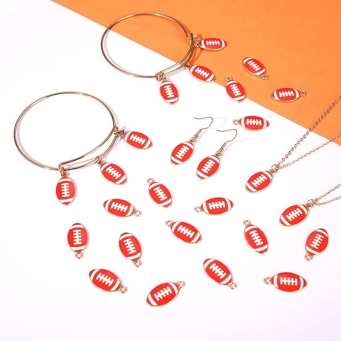 NVENF 30PCS Football Charms for Jewelry Making, Enamel Football Charms for Bracelet Necklace Earrings Making, Red Black White Blue Purple Orange Game Day Football Charm Bulk