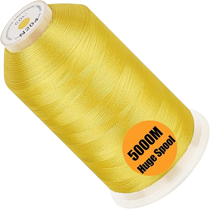 New brothread - Single Huge Spool 5000M Each Polyester Embroidery Machine Thread 40WT for Commercial and Domestic Machines - Yellow (Janome Color)
