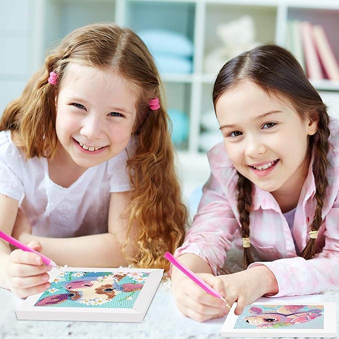 YSUNETER Diamond Painting Kits for Kids Beginner - 4 Pack DIY 5D Full Drill Diamond Art Kits for Children, Cute Animals Round Crystal Rhinestone Gem Art Crafts Home Wall Art Decor 5.9 x 5.9 Inches
