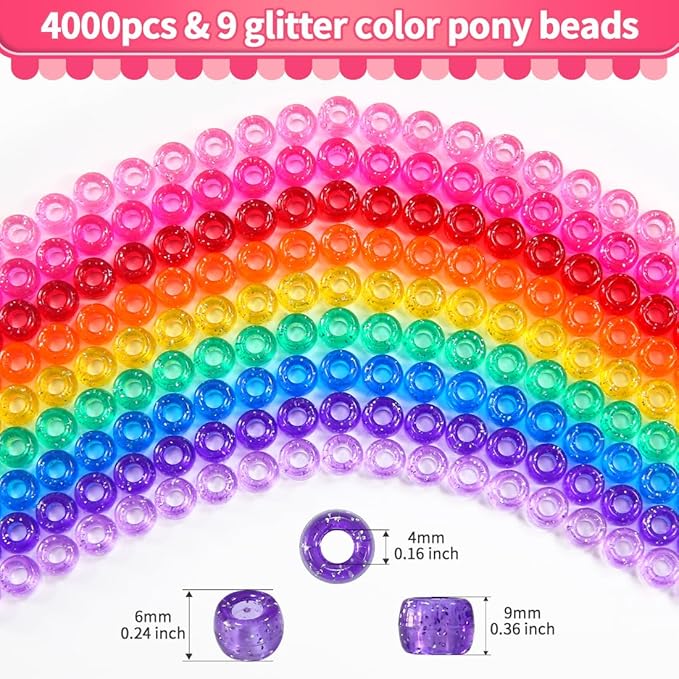 praisebank pony beads, 4000pcs glitter color, beads for jewelry making, beads for crafts, beads for hair braids.