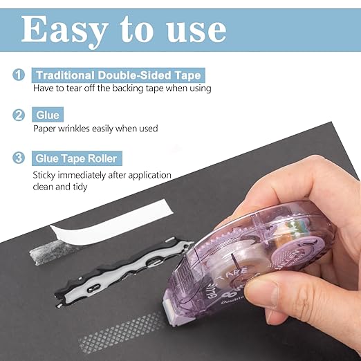 4 Pack Double Sided Tape Roller, Scrapbook Supplies, Glue Tape Roller for Crafts, Double-Sided Adhesive Tape Runner for Scrapbooking, School Office Journaling Supplies (0.31 in X 26.25 ft)